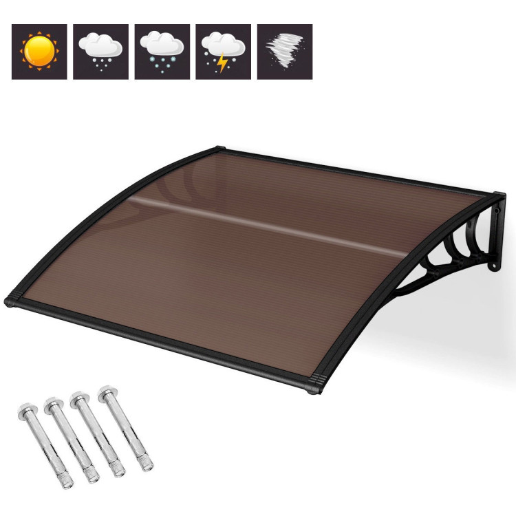 40 x 40 Inch Outdoor Polycarbonate Front Door Window Awning Canopy-BrownCostway Gallery View 12 of 15