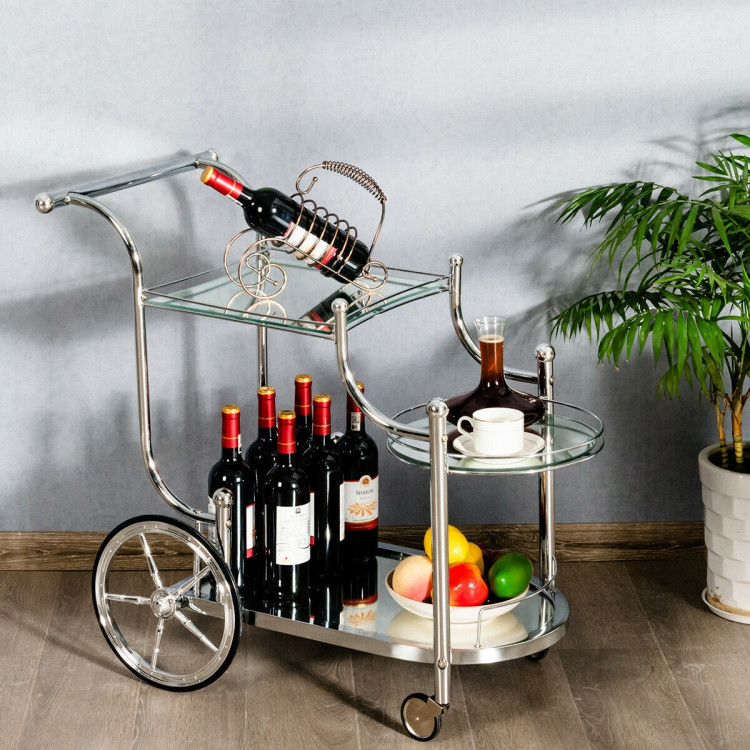 Kitchen Rolling Bar Cart with Tempered Glass Suitable for Restaurant and HotelCostway Gallery View 7 of 12