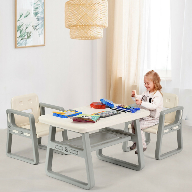 Kids Table and 2 Chairs Set with Storage Shelf - Costway