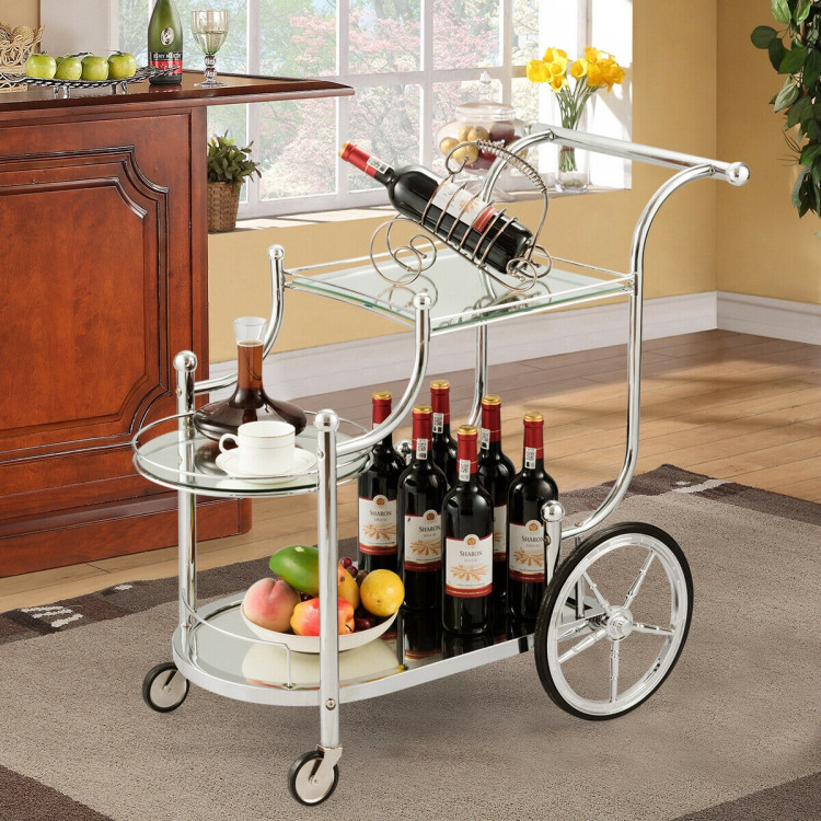 Kitchen Rolling Bar Cart with Tempered Glass Suitable for Restaurant and HotelCostway Gallery View 2 of 12