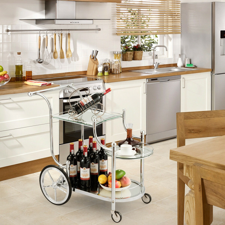 Kitchen Rolling Bar Cart with Tempered Glass Suitable for Restaurant and HotelCostway Gallery View 6 of 12