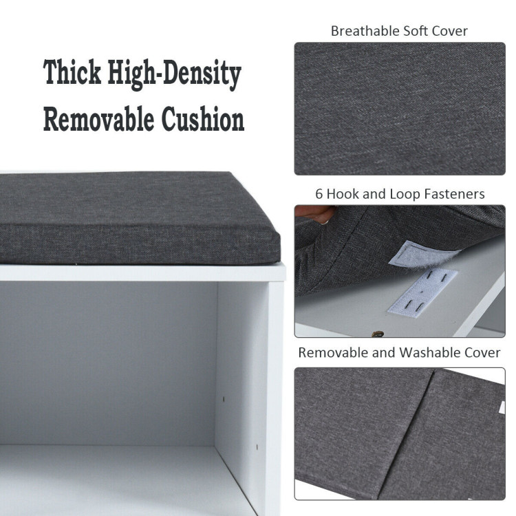 10-Cube Organizer Shoe Storage Bench with Cushion for Entryway-WhiteCostway Gallery View 13 of 13
