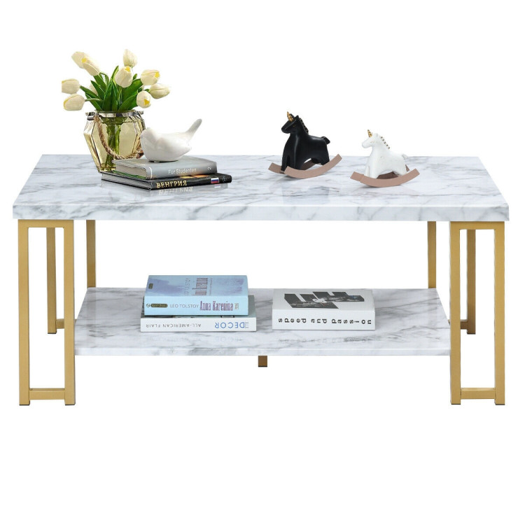 2-Tier Rectangular Modern Coffee Table with Gold Print Metal FrameCostway Gallery View 8 of 12