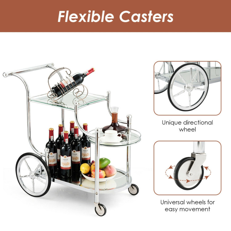 Kitchen Rolling Bar Cart with Tempered Glass Suitable for Restaurant and HotelCostway Gallery View 11 of 12