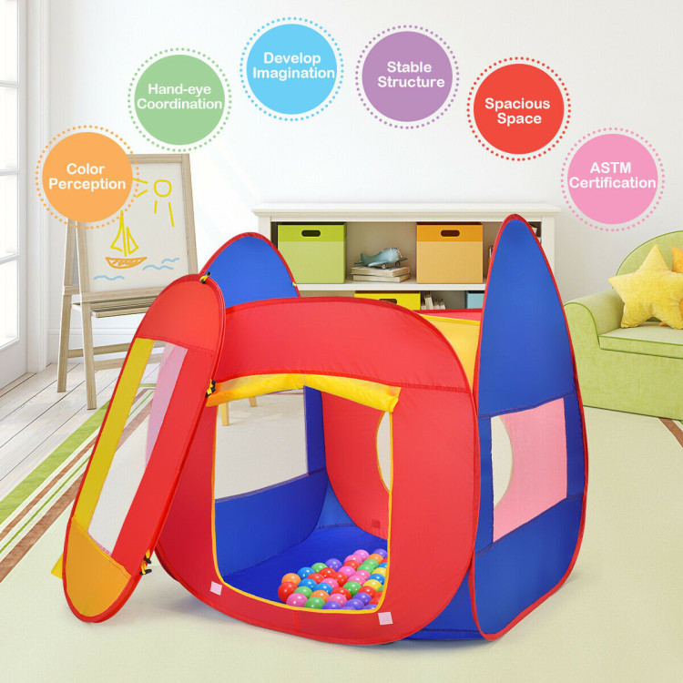 Portable Kid Play House Toy Tent with 100 BallsCostway Gallery View 5 of 10