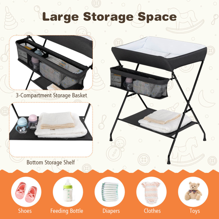 Baby Storage Folding Diaper Changing Table-BlackCostway Gallery View 5 of 10