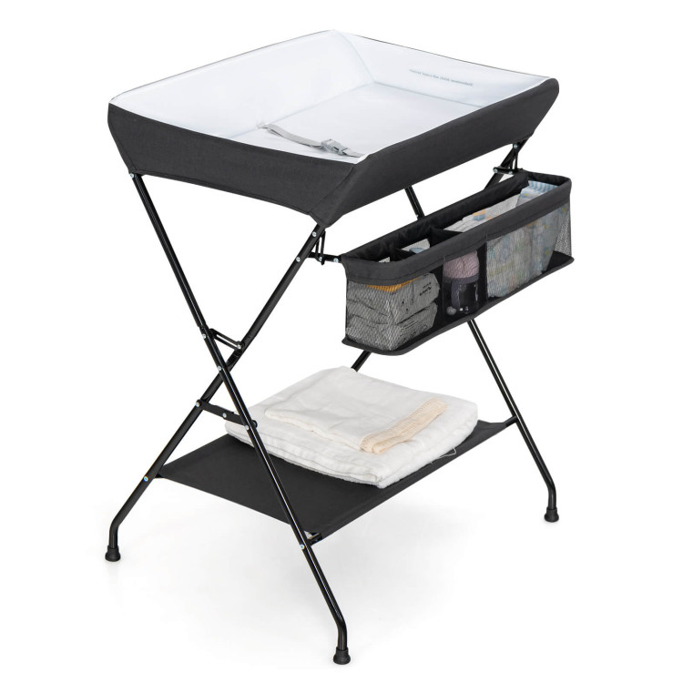 Baby Storage Folding Diaper Changing Table-BlackCostway Gallery View 6 of 10