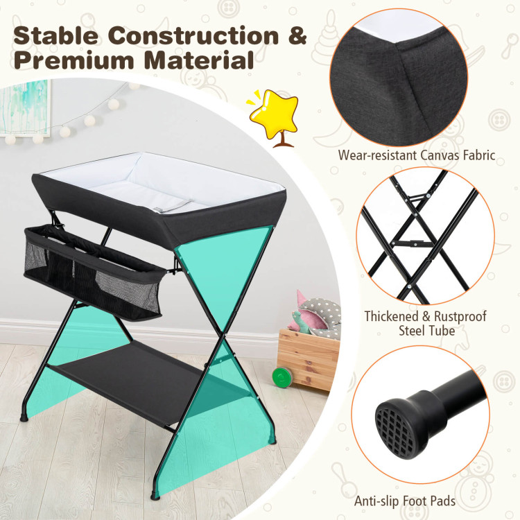 Baby Storage Folding Diaper Changing Table-BlackCostway Gallery View 7 of 10