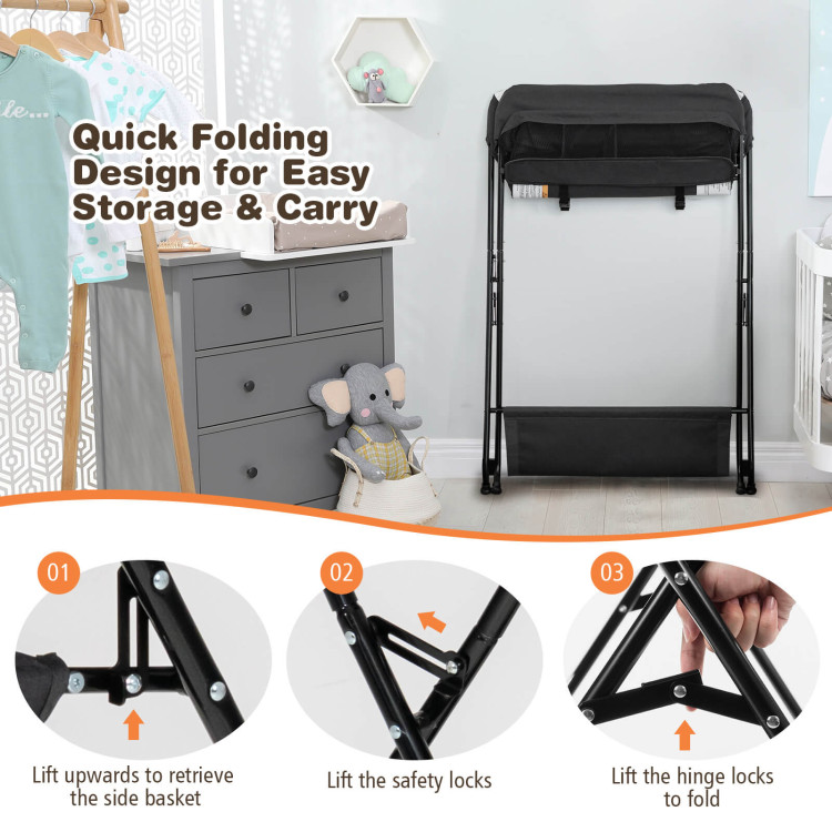 Baby Storage Folding Diaper Changing Table-BlackCostway Gallery View 8 of 10
