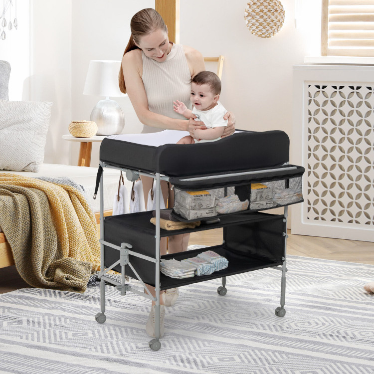 Portable Baby Changing Table with Wheels and 4-position Adjustable HeightsCostway Gallery View 2 of 10
