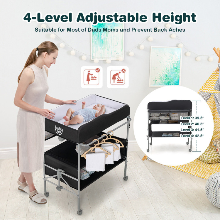 Portable Baby Changing Table with Wheels and 4-position Adjustable HeightsCostway Gallery View 3 of 10