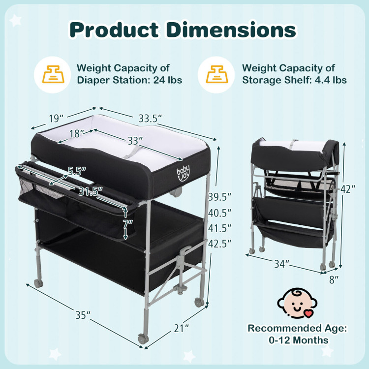 Portable Baby Changing Table with Wheels and 4-position Adjustable HeightsCostway Gallery View 4 of 10