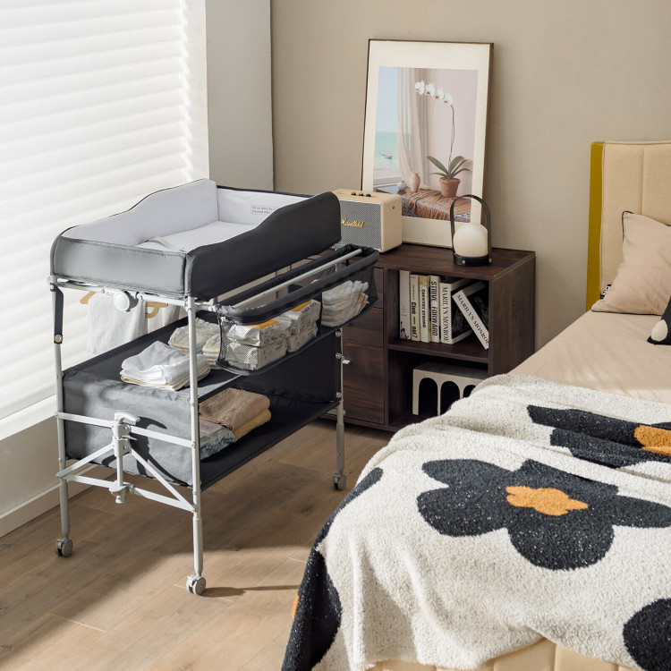 Portable Baby Changing Table with Wheels and 4-position Adjustable HeightsCostway Gallery View 6 of 10
