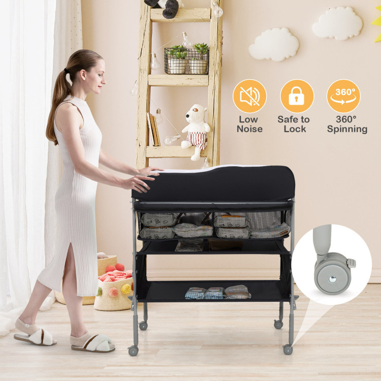 Portable Baby Changing Table with Wheels and 4-position Adjustable HeightsCostway Gallery View 7 of 10