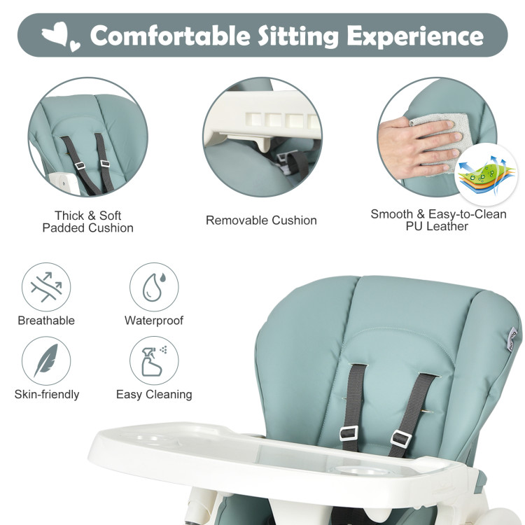 Foldable Baby High Chair with Double Removable Trays and Book Holder-GreenCostway Gallery View 10 of 11