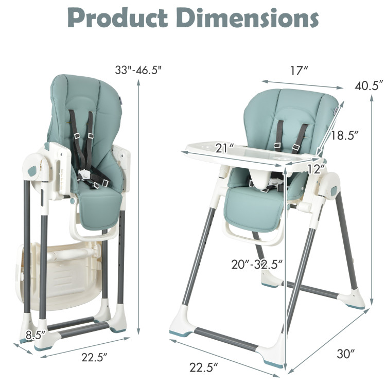 Foldable Baby High Chair with Double Removable Trays and Book Holder-GreenCostway Gallery View 4 of 11