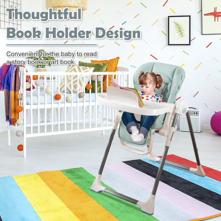 Foldable Baby High Chair with Double Removable Trays and Book Holder-GreenCostway Gallery View 7 of 11