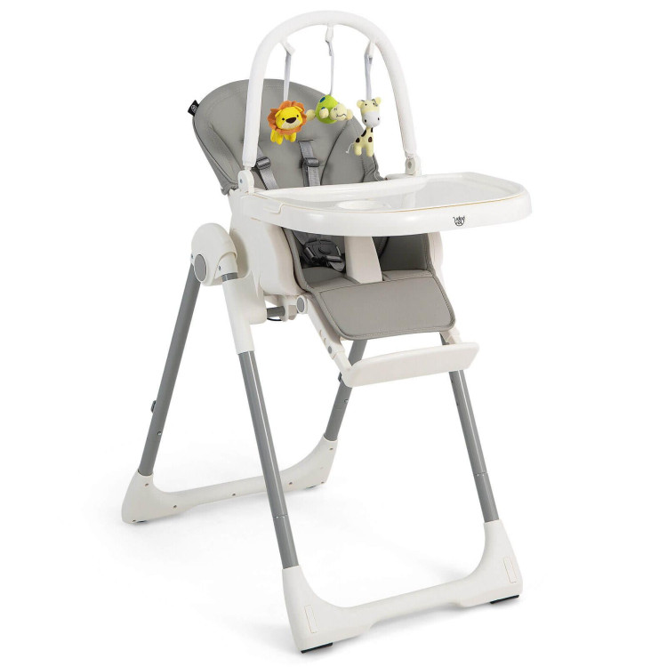 4-in-1 Foldable Baby High Chair with 7 Adjustable Heights and Free Toys Bar-GrayCostway Gallery View 1 of 10