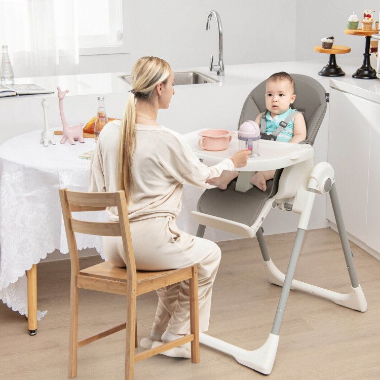 4-in-1 Foldable Baby High Chair with 7 Adjustable Heights and Free Toys Bar-GrayCostway Gallery View 2 of 10
