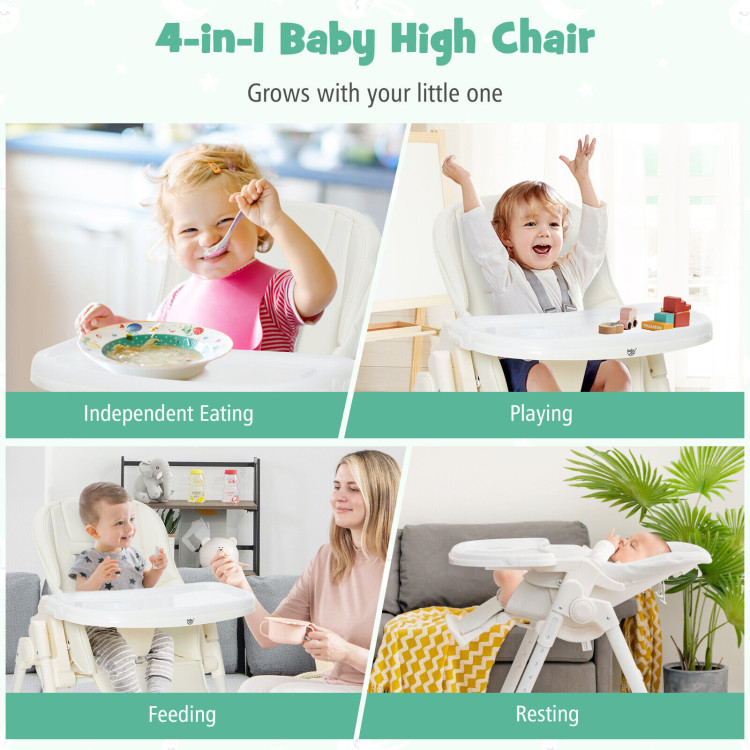 Folding High Chair with Height Adjustment and 360° Rotating WheelsCostway Gallery View 3 of 10