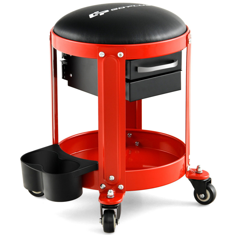 Rolling Mechanic Stool with Removable Padded Seat and Drawers | Costway