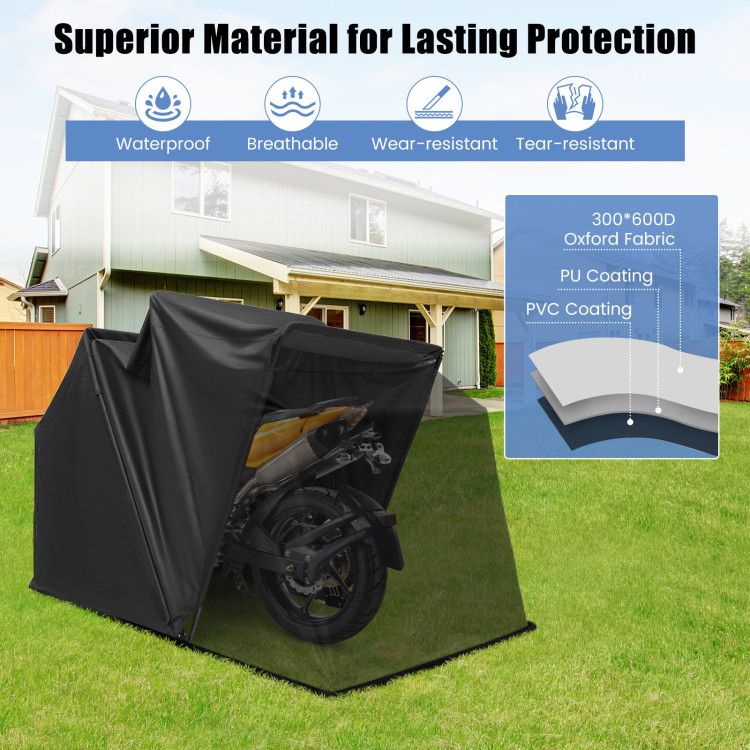 Outdoor Motorcycle Shelter Waterproof Motorbike Storage Tent with Cover-Black | Costway