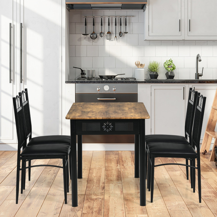 5 Pcs Dining Set Wood Metal Table and 4 Chairs with Cushions-BlackCostway Gallery View 1 of 11