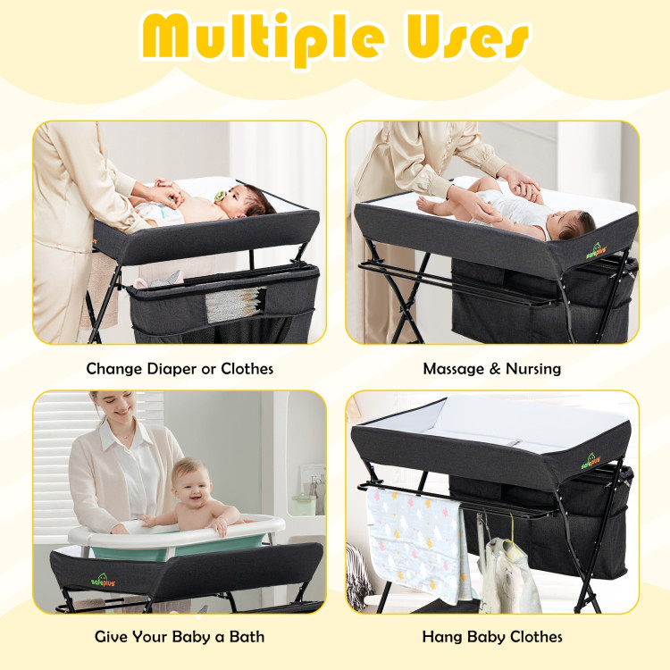 Portable Adjustable Height Newborn Nursery Organizer  with wheel-BlackCostway Gallery View 8 of 11
