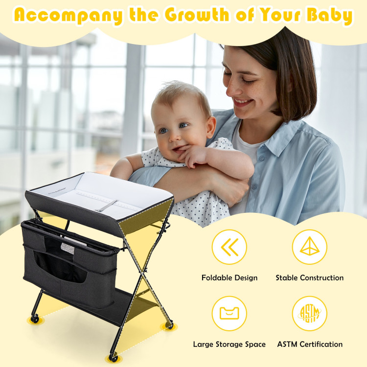 Portable Adjustable Height Newborn Nursery Organizer  with wheel-BlackCostway Gallery View 5 of 11