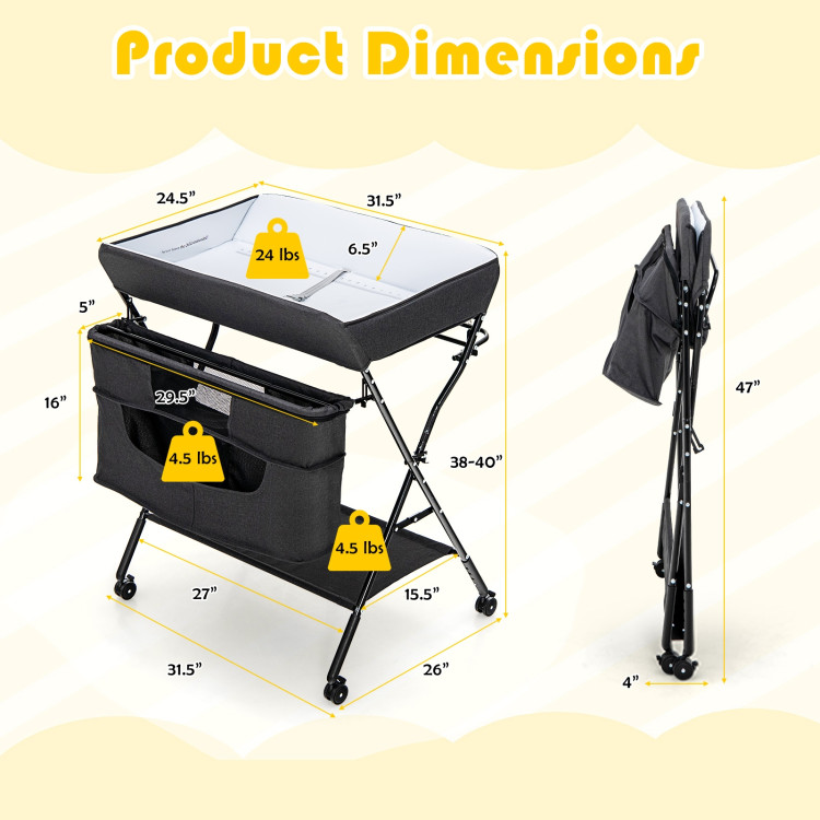 Portable Adjustable Height Newborn Nursery Organizer  with wheel-BlackCostway Gallery View 4 of 11