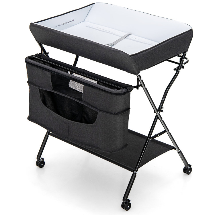 Portable Adjustable Height Newborn Nursery Organizer  with wheel-BlackCostway Gallery View 3 of 11