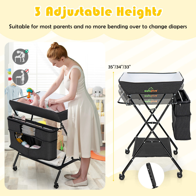 Portable Adjustable Height Newborn Nursery Organizer  with wheel-BlackCostway Gallery View 6 of 11