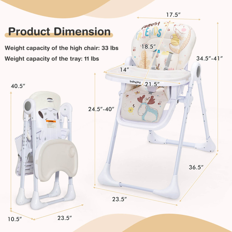 Baby High Chair Folding Feeding Chair with Multiple Recline and Height Positions-BeigeCostway Gallery View 4 of 10
