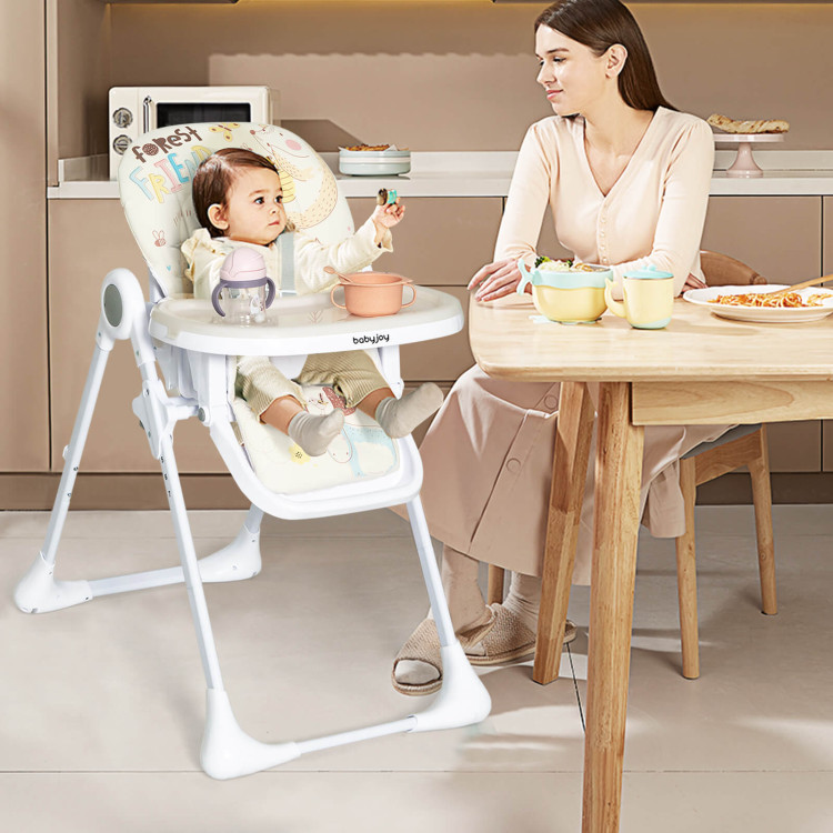 Baby High Chair Folding Feeding Chair with Multiple Recline and Height Positions-BeigeCostway Gallery View 2 of 10