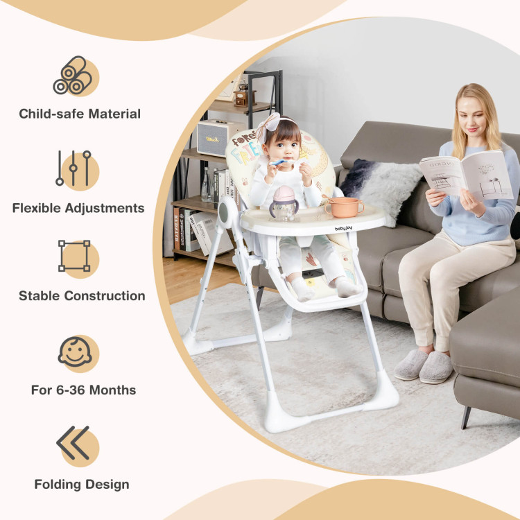 Baby High Chair Folding Feeding Chair with Multiple Recline and Height Positions-BeigeCostway Gallery View 3 of 10