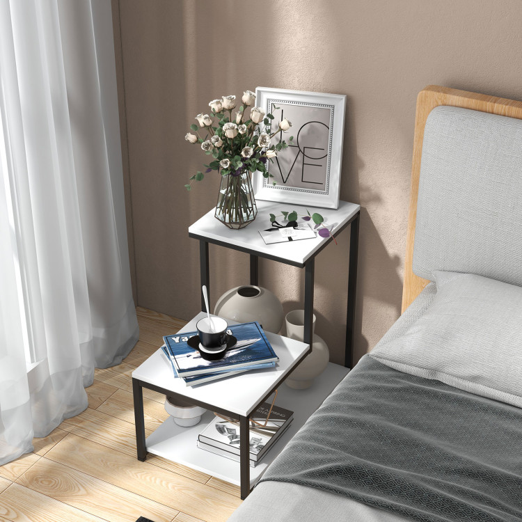 3-Tier Ladder-Shaped Chair Side Table with Storage Shelf-WhiteCostway Gallery View 6 of 11