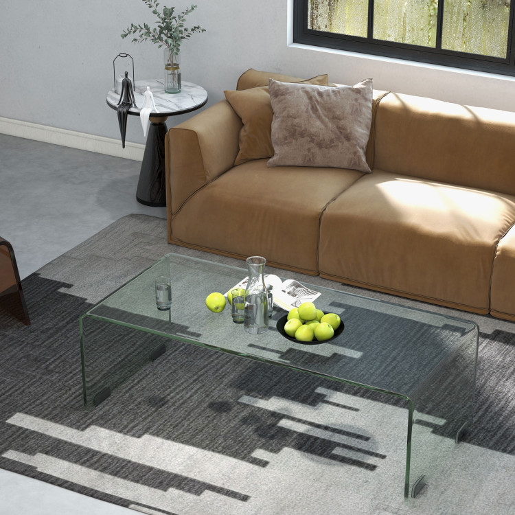 42 x 19.7 Inch Clear Tempered Glass Coffee Table with Rounded EdgesCostway Gallery View 2 of 10