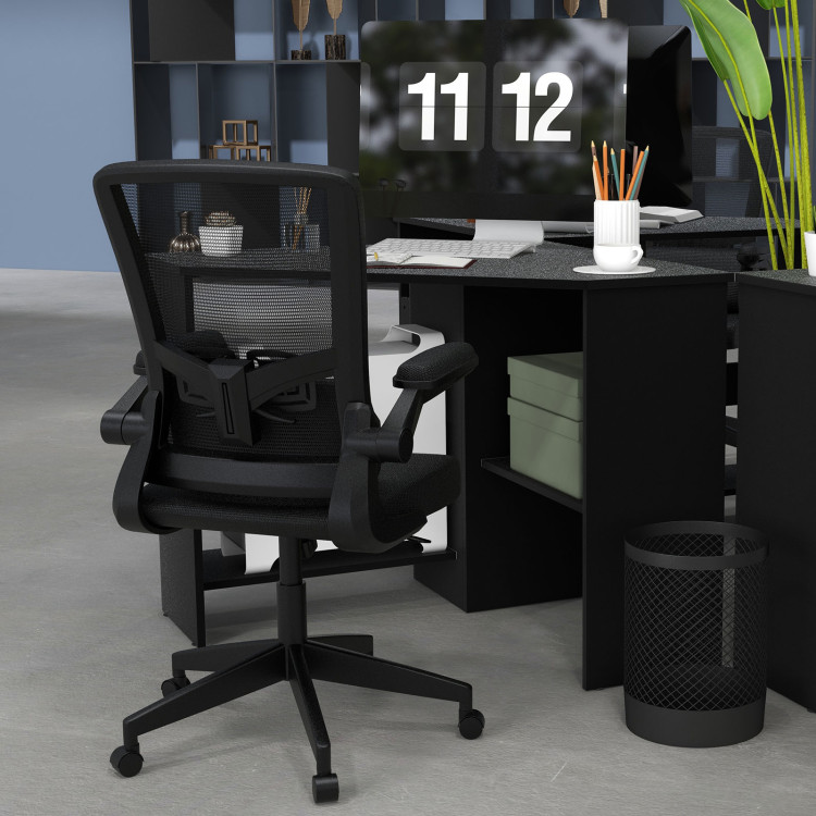 Ergonomic Desk Chair with Lumbar Support and Flip up Armrest-BlackCostway Gallery View 2 of 14