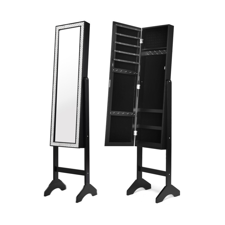 Attractive Rectangle Mirrored Jewelry Cabinet-Black - Gallery View 1 of 11