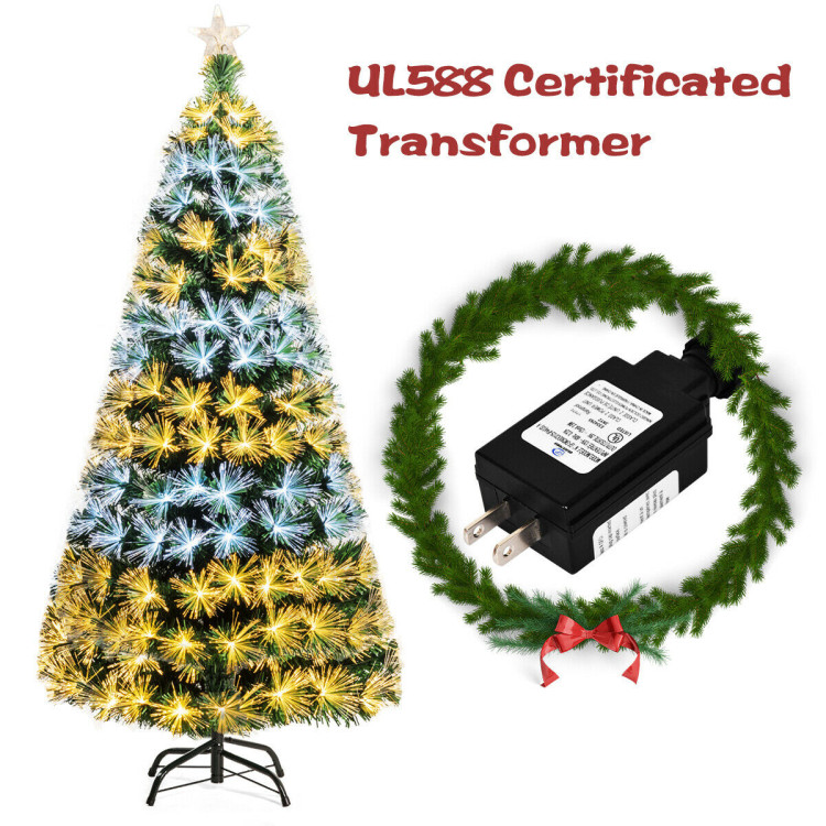 5' / 6' Pre-Lit Fiber Double-Color Lights Optic Christmas Tree-6'Costway Gallery View 5 of 11