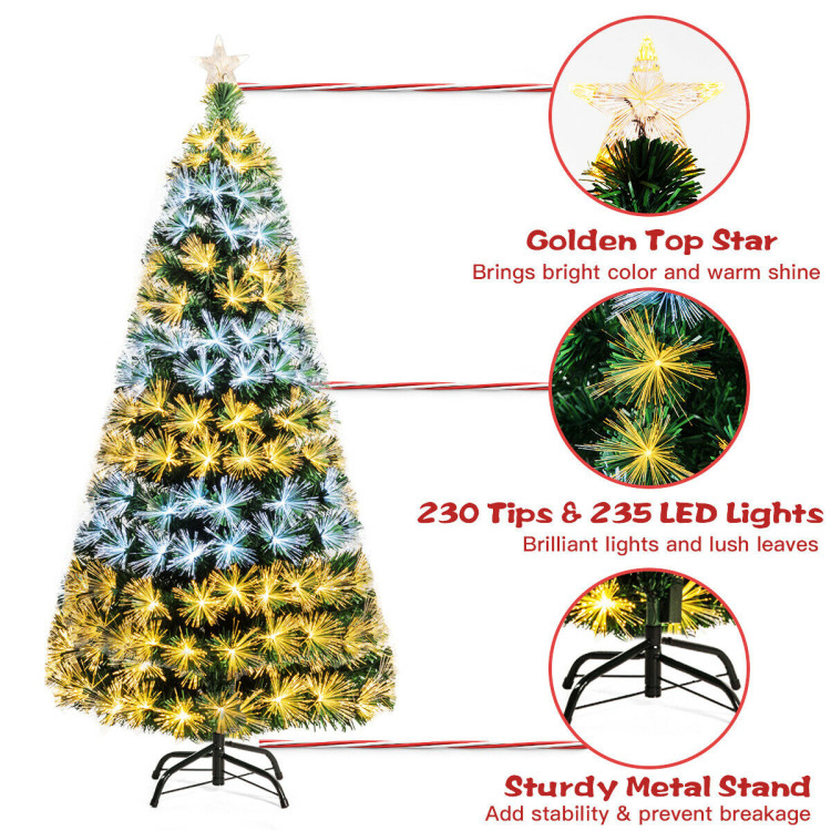 5' / 6' Pre-Lit Fiber Double-Color Lights Optic Christmas Tree-6'Costway Gallery View 9 of 11