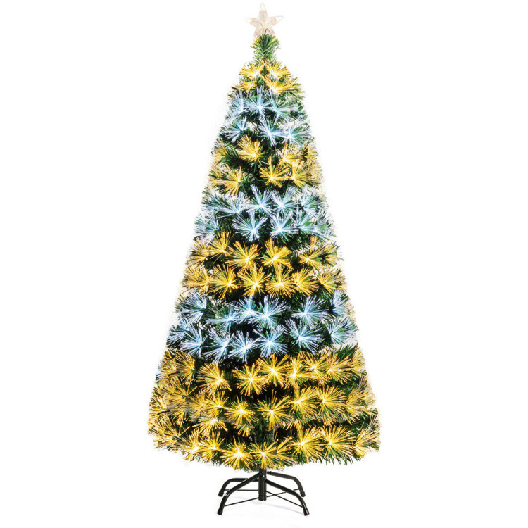 5' / 6' Pre-Lit Fiber Double-Color Lights Optic Christmas Tree-6'Costway Gallery View 8 of 11