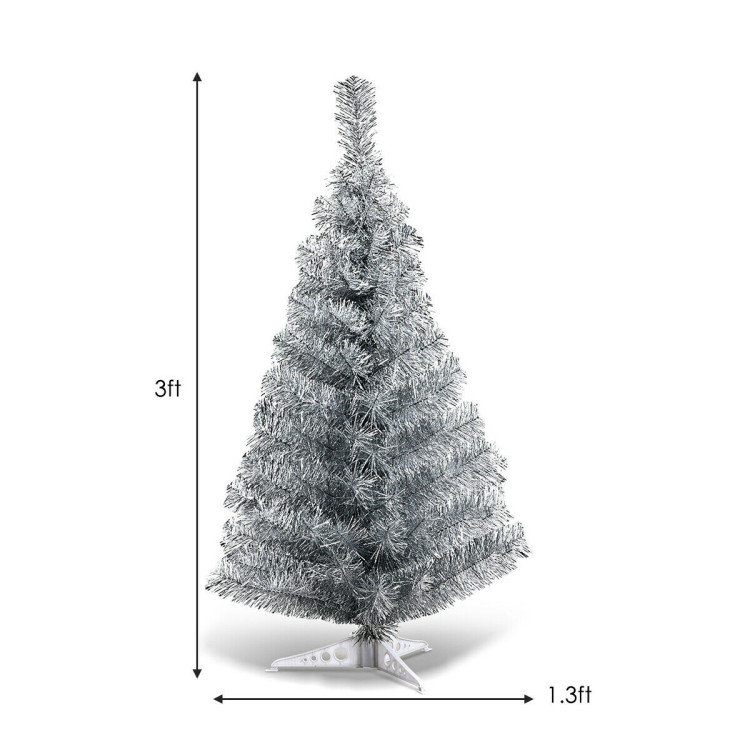 3 Feet Silver Tinsel Christmas Tree with Plastic StandCostway Gallery View 4 of 10