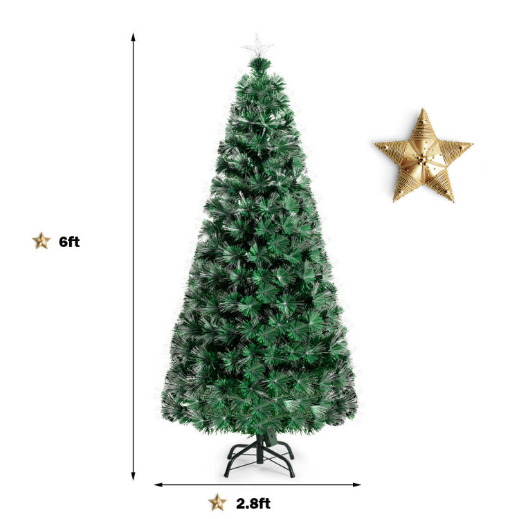 5' / 6' Pre-Lit Fiber Double-Color Lights Optic Christmas Tree-6'Costway Gallery View 4 of 11
