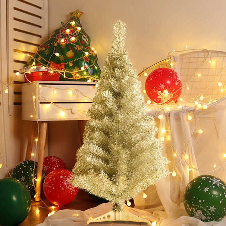 3 Feet Silver Tinsel Christmas Tree with Plastic StandCostway Gallery View 2 of 10