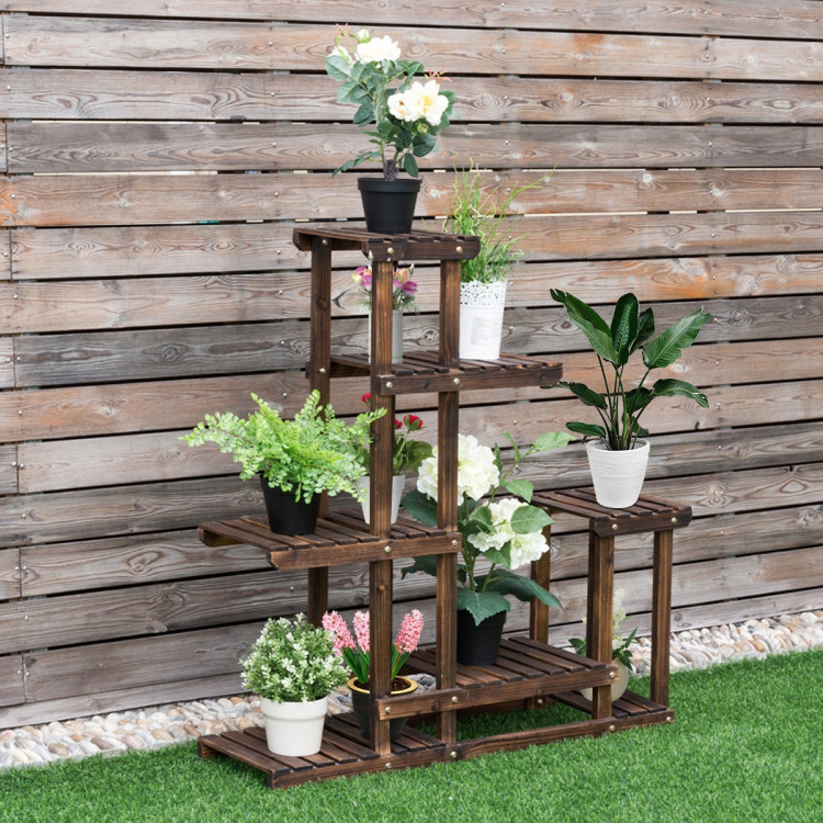 6-Tier Garden Wooden Plant Flower Stand Shelf for Multiple Plants Indoor or OutdoorCostway Gallery View 2 of 9