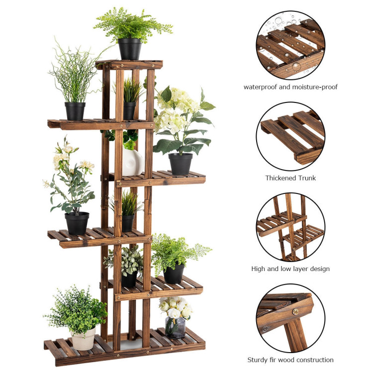 6 Tier Garden Wooden Shelf Storage Plant Rack Stand Costway Gallery View 10 of 13