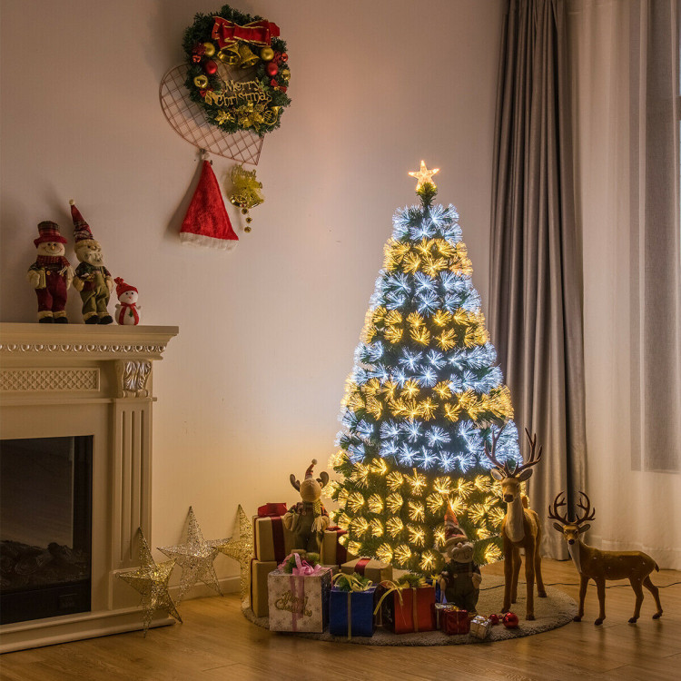 5' / 6' Pre-Lit Fiber Double-Color Lights Optic Christmas Tree-6'Costway Gallery View 6 of 11