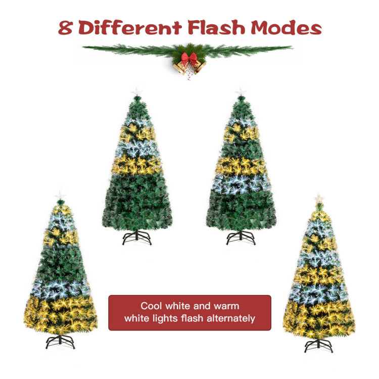 5' / 6' Pre-Lit Fiber Double-Color Lights Optic Christmas Tree-6'Costway Gallery View 10 of 11