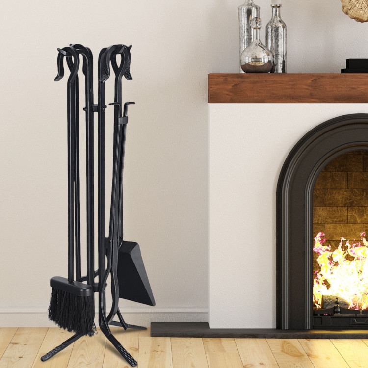 5 Pieces Fireplace Iron Standing Tools SetCostway Gallery View 6 of 13